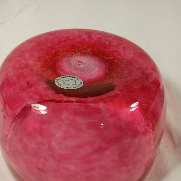 Signed Cranberry Wimberley Glass Works Vase. Dated 1999 Ruby Swirls, Handcrafted - Picture 10 of 14